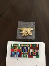 US Navy Seal Gold Trident Breast Badge And 12 Ribbon Bar