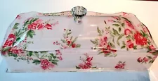 Vintage Pink Cottage Rose Lucite Dresser Trinket Jewelry Makeup Box Shabby Chic