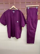 NEW Men's Carhartt Wine Scrubs Set With 3XL Top & 3XL Pants NWT