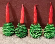 4 Vtg Gurley Green Pinecone Candles with Twisted Candles & Original Labels NOS