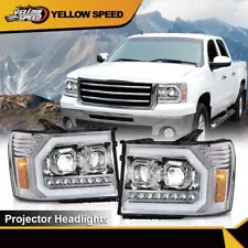 Fit For 2007-2013 GMC Sierra 1500 2500HD 3500HD LED DRL Tube Projector Headlight (For: 2010 GMC Sierra 1500 Denali)