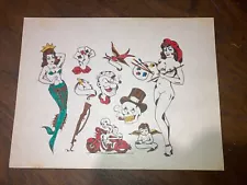 Vintage Small 8x10 Colored Tattoo Flash Sheet Copy