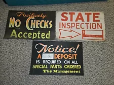 3 Vintage 60s/70s Automobile Auto Car Repair Garage Shop Signs,Neon,Black,22x14