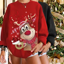 ON SALE! Christmas Reindeer Print Hoodie Sweatshirt Sweater Jumper Top Xmas Gift