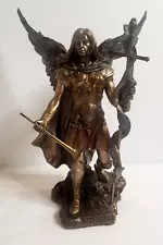 9" St Gabriel Archangel w Horn & Cross Statue / Sculpture Antique Bronze Color