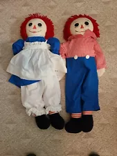 36" LARGE VINTAGE 1970s Handmade RAGGEDY ANN and ANDY DOLLS