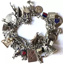 Antique Vintage LOADED Collegiate Student Fun Variety Charm Bracelet 925