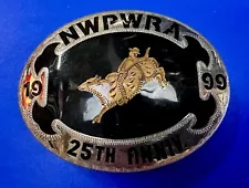 Bull Riding Rodeo Cowboy NWPWRA 99 Trophy Award Vtg Johnson & Held Belt Buckle