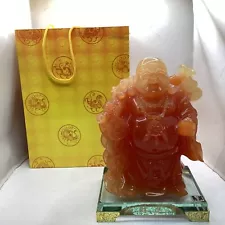 Amore Jewell Orange Laughing Buddha Resin Statue W/ Display Box (H1) S#563