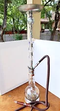 Vtg Arabic Handcrafted Crystal Glass Stainless Steel Hookah "29in"