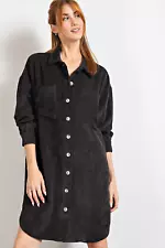 EASEL CLOTHING BLACK CORDUROY SHIRT DRESS-SIZE SMALL-PERFECT FOR THE SEASON-SALE