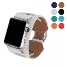 Genuine Leather Cuff Straps for Apple Watch iWatch SE Series 9 8 7 654 3 Ultra 2