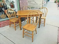 Primitive Antique Country farmhouse Table with 4 rail chairs