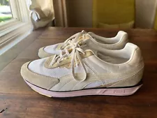 Womens Puma retro sneakers size 11 white with pink and yellow and suede accents