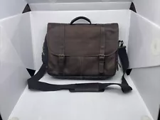 Samsonite Brown Leather Flap Over Saddlebag Briefcase Messenger Laptop Case