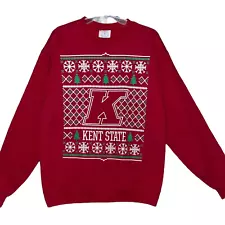 Champion KENT STATE Christmas Sweatshirt Red Size MED Snowflakes Trees Logo LKNW