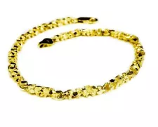 14k Solid Yellow Gold Handmade 4mm Nugget Link Bracelet, 8.5", Approx 13g