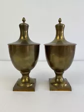 VTG Pair Of Matching Brass Lidded Urns 13” Tall Made In India /ro