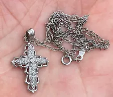 Sterling Silver (925) Cross Necklace With 47 Diamonds or Maybe Moissanite?