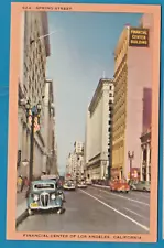 Los Angeles, Ca/ Spring Street/ stores/ shops/businesses/old cars/linen postcard