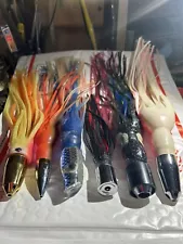 Lot Trolling Lures 6 Tuna Wahoo Mahi (All Chrome/Resin Slant Jet Peanut