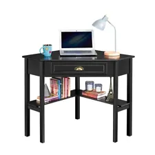 Corner Computer Desk Dressing Table w/Storage Drawer & Shelves for Home Office