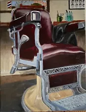 Original Oil Painting Vintage Koken Barber Chair 11x14