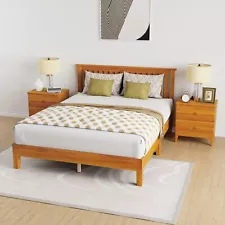 Solid Wood Bed Frame with Headboard, Bed Frame Wooden Platform Mattress