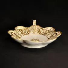 Noritake M-in-Wreath Nappy Lemon Server Nippon Hand Painted Gold White 1911-1918