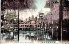 Wisteria Trellis, Bridge, Kameido Temple Tokyo Japan - 1922 Hand tinted Postcard