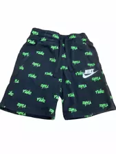 Nike Fleece Shorts Boys Small Black with Fluorescent Green Nike Letters