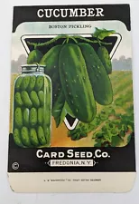 Vintage Cucumber Seed Packet - Card Seed Co Fredonia NY - Boston Pickling NOS