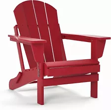 Folding Adirondack Chair For All-Weather Patio BBQ Outdoor Garden Lawn (Red)