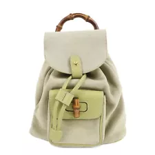 Authentic GUCCI Bamboo Suede Leather Backpack Light Green 003.1956.0030 Used F/S