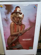 Hot Girl Sexy Babe Vintage Poster HOT STUFF Blonde 1986 Firefighter Mancave Shop