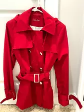 Calvin Klein Red Trench Coat with Hood, Belt, Zipper & Snap Front, Sz M or 6