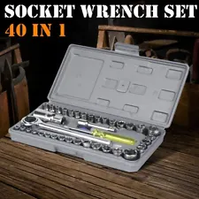 40-Piece Ratchet Wrench Socket Tool Set METRIC/SAE 1/4" & 3/8" Drive w/ Case USA