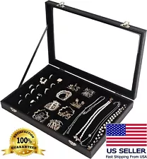 Black Velvet Jewelry Display Case, Rings, Bracelet, Necklace Organizer 3 Use