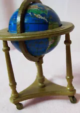 DOLLHOUSE FURNITURE Light Brown Wooden 3" World Globe on Movable Stand 1980s A-1