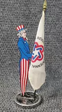 Uncle Sam Holding American Revolution Bicentennial 1776-1976 Flag On Stand Desk