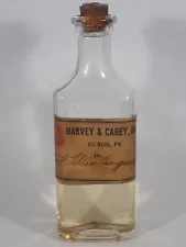 VINTAGE HARVEY & CAREY DUBOIS PA WINTERGREEN OIL 2oz GLASS BOTTLE w/ PAPER LABEL