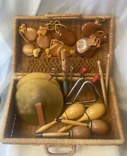 Lot Of Vtg Musical Instruments Conn Symbols Jom Castanets Maracos Triangle Flute