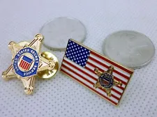 TWO US SECRET SERVICE METAL CHEST PIN BADGE ON USA FLAG MINI PIN GIFT PAIR OF