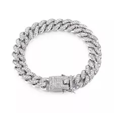 Iced Cuban Link Chain AAA Zircon Bracelet Thick Bling Men Women Gold Silver