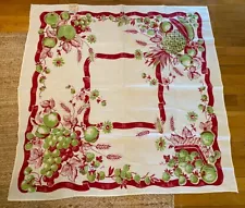 Vintage Look White Tablecloth Gooseberries Grapes Fruit Border 42x42 New