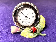 BRIGHTON MARVELS POND LADYBUG+FLOWER LEAVES+SWAROVSKI CRYSTL CLOCK+BATTERY VG