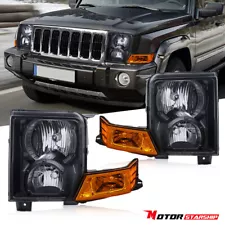 Black Headlights Left & Right Headlamps Replacement for 2006-2010 Jeep Commander