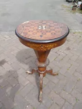 ANTIQUE Game CHESS Table in Exotic WOOD with INLAY Inlaid Hinged LID Vintage