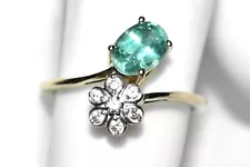 Green Kyanite Ring 9ct Gold Ring Art Nouveau Daisy Flower L/6 Mint Kyanite SALE!