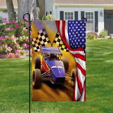 Sprint Car Dirt Track Racing American Flag Garden Flag